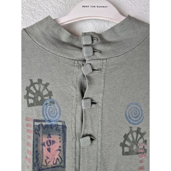 VTG Blue Fish Oversized Green Tunic Dress With Abstract Print Button Details OS - Picture 5 of 11